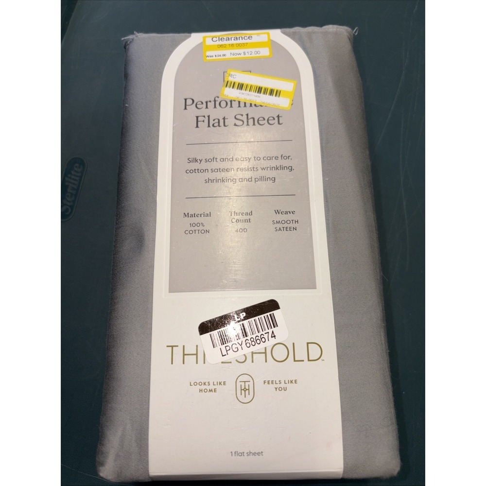 Full 400 Thread Count Performance Flat Sheet Classic Gray - Threshold: Cotton